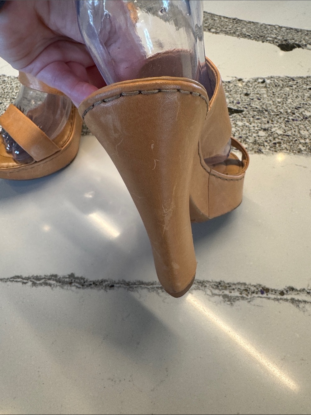 Born Tan Leather Platform Slide Heels Gently Worn Nice Leather Sz9 - Picture 5 of 16
